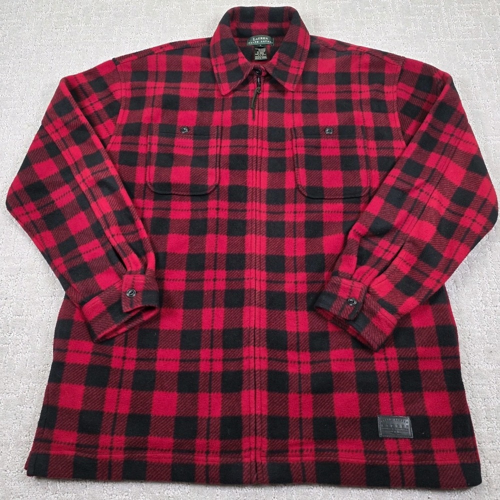 Lauren Ralph Lauren Red Black Buffalo Check Zip Up Fleece Jacket Women's Large